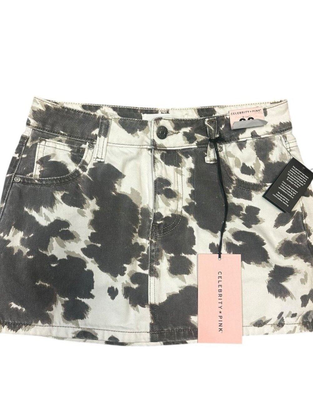 Celebrity‎ Pink Low Rise Animal Print Denim Mini Skirt Black White Size 00